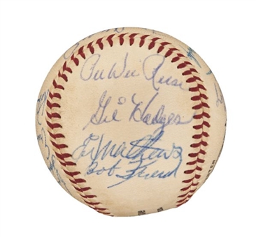  Circa 1950s Hall of Fame Signed N.L. (Giles) Baseball Signed By 16 Including Hodges,Musial, Mays, and Aaron